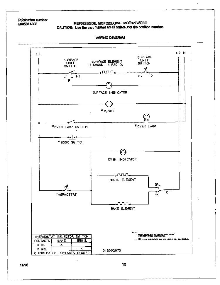 WIRING DIAGRAM Diagram and Parts List for MEF322WGSE  Frigidaire Range