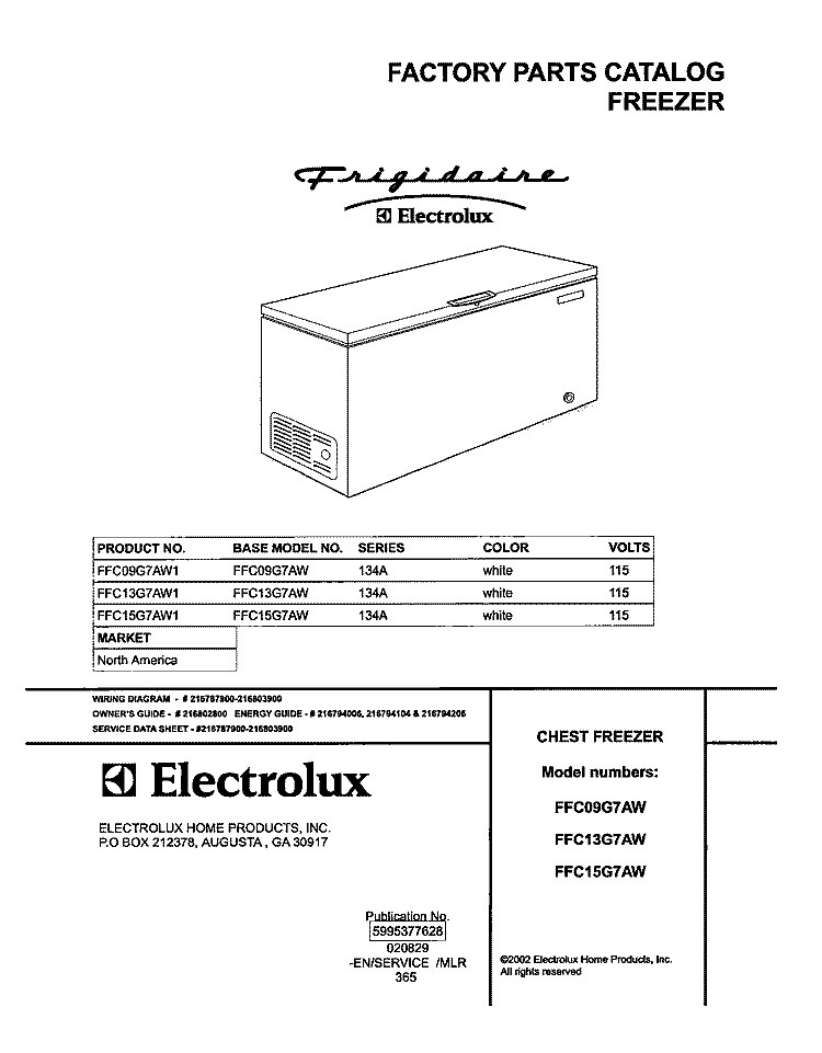 COVER Diagram and Parts List for FFC09G7AW1  Frigidaire Freezer