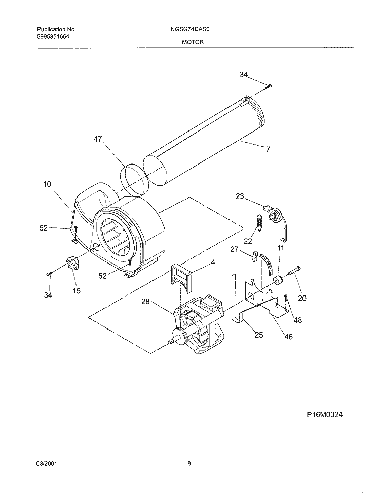 MOTOR, BLOWER Diagram and Parts List for NGSG74DAS0  Frigidaire Dryer
