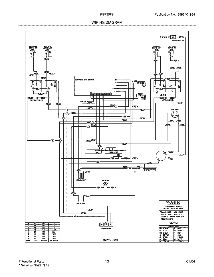WIRING DIAGRAM Diagram and Parts List for FEF357BSF  Frigidaire Range