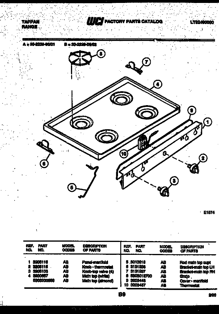 COOKTOP PARTS Diagram and Parts List for 30-2239-00-01  Tappan Range