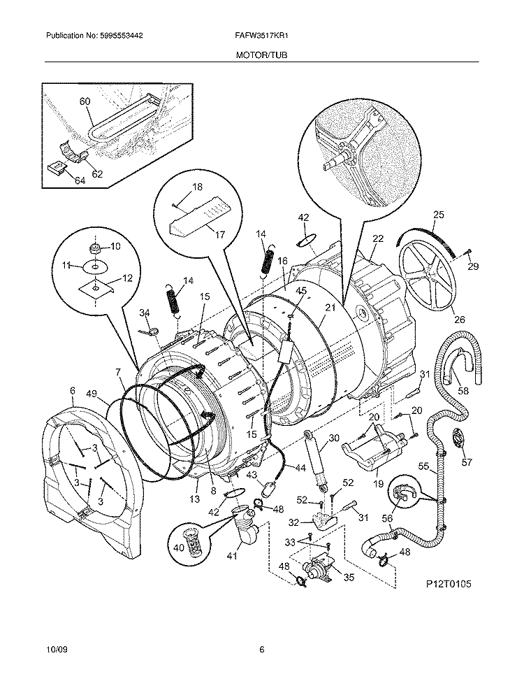 MOTOR/TUB Diagram and Parts List for FAFW3517KR1  Frigidaire Washer