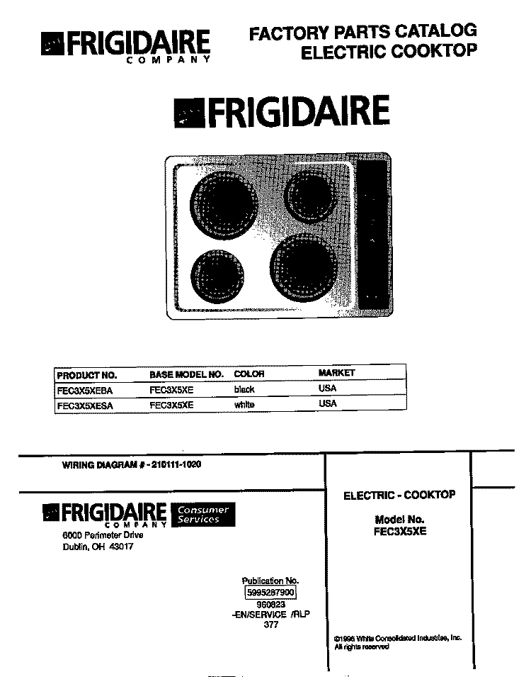 COVER Diagram and Parts List for FEC3X5XEBA  Frigidaire Cooktop