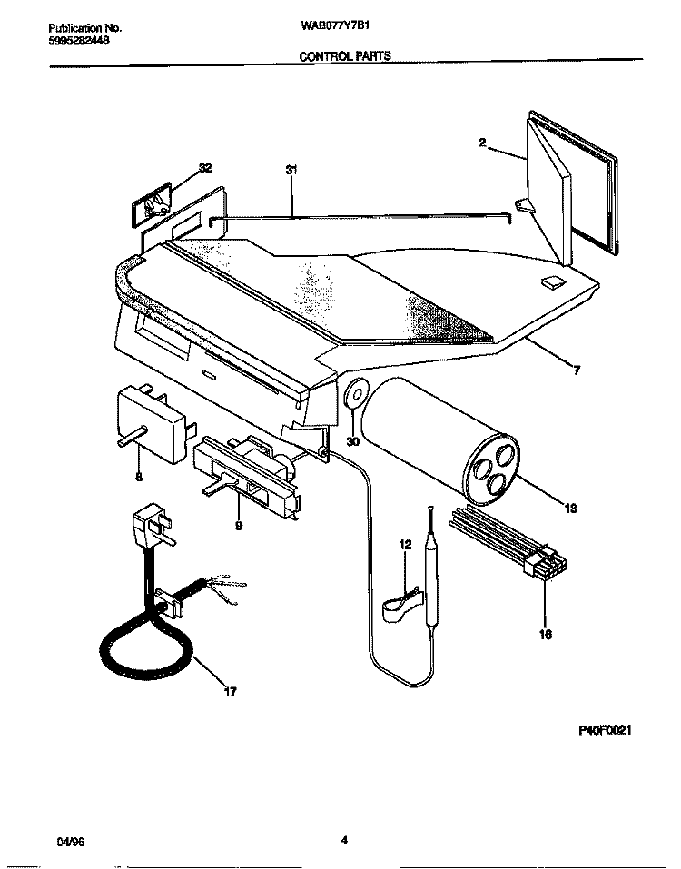 CONTROL PARTS Diagram and Parts List for WAB077Y7B1  Frigidaire Air Conditioner