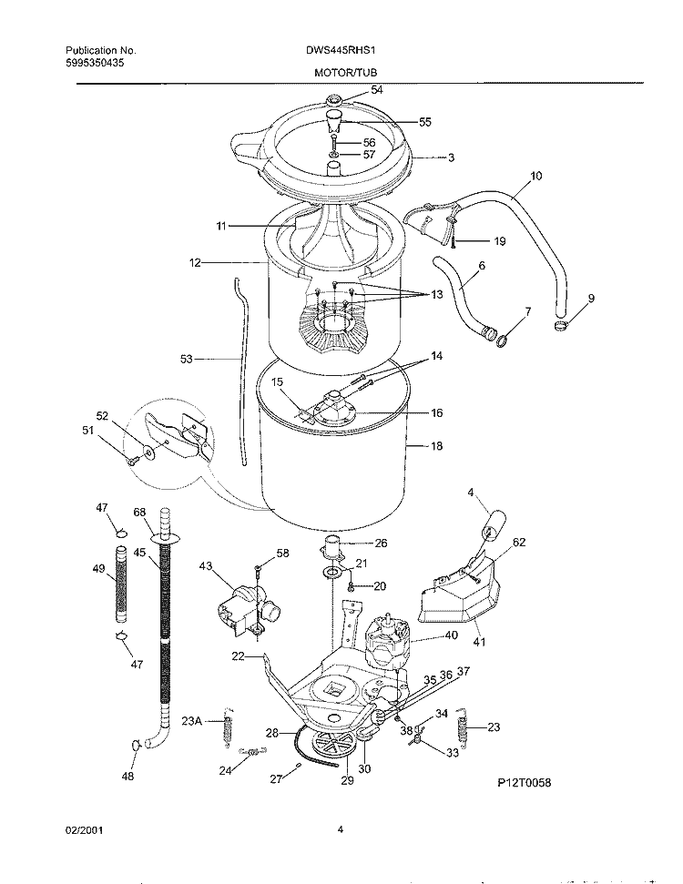 WSHR MTR, HOSE Diagram and Parts List for DWS445RHS1  Gibson Washer