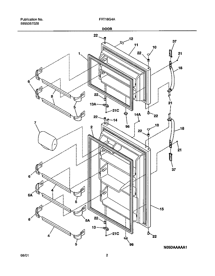 DOOR Diagram and Parts List for FRT18G4AQ2  Frigidaire Refrigerator