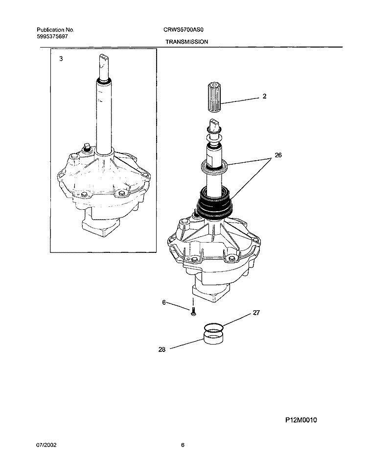TRANSMISSION Diagram and Parts List for CRWS5700AS0  Frigidaire Washer