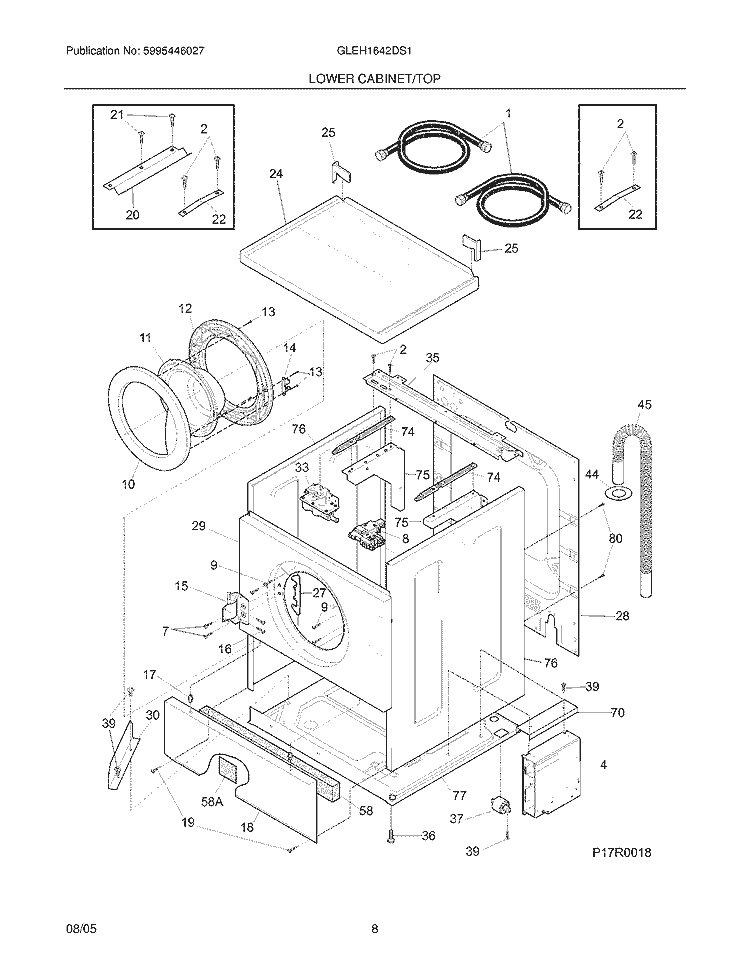 LOWER CABINET / TOP Diagram and Parts List for GLEH1642DS1  Frigidaire Washer Dryer Combo