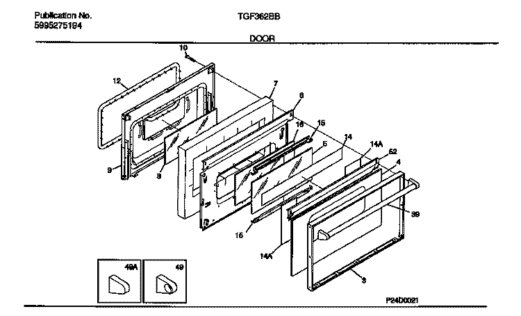 DOOR Diagram and Parts List for TGF362BBBB  Tappan Range
