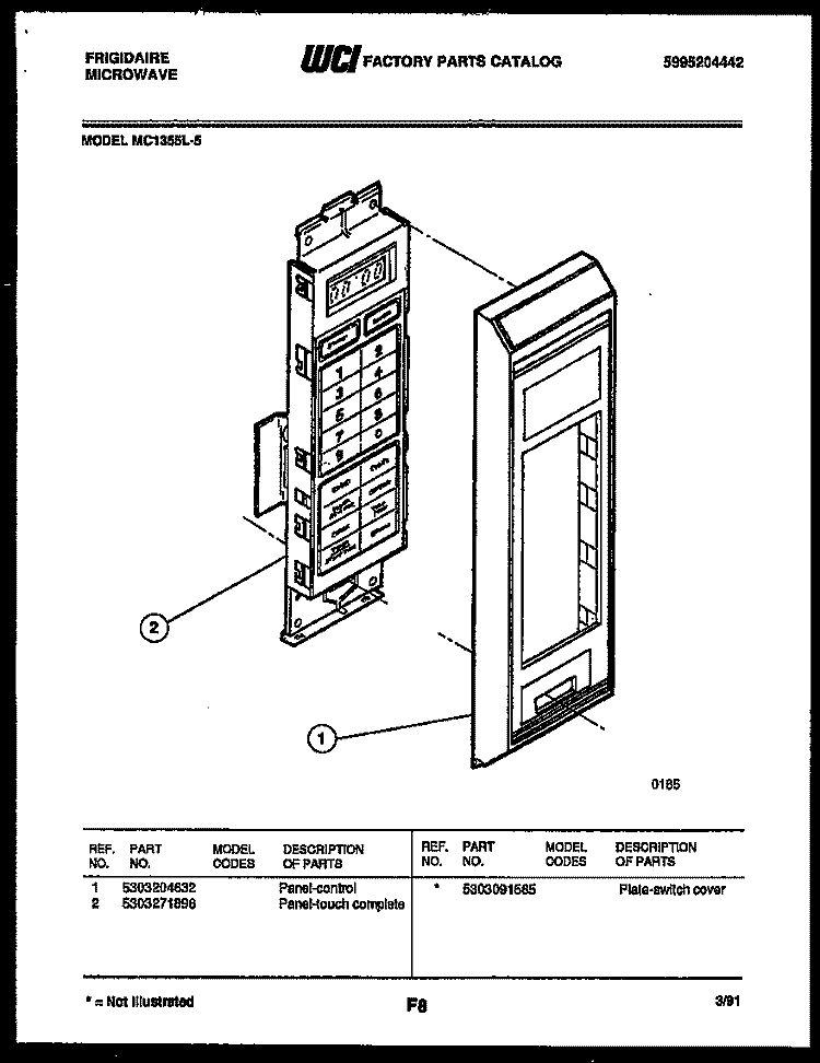 CONTROL PANEL Diagram and Parts List for MC1355L5  Frigidaire Microwave