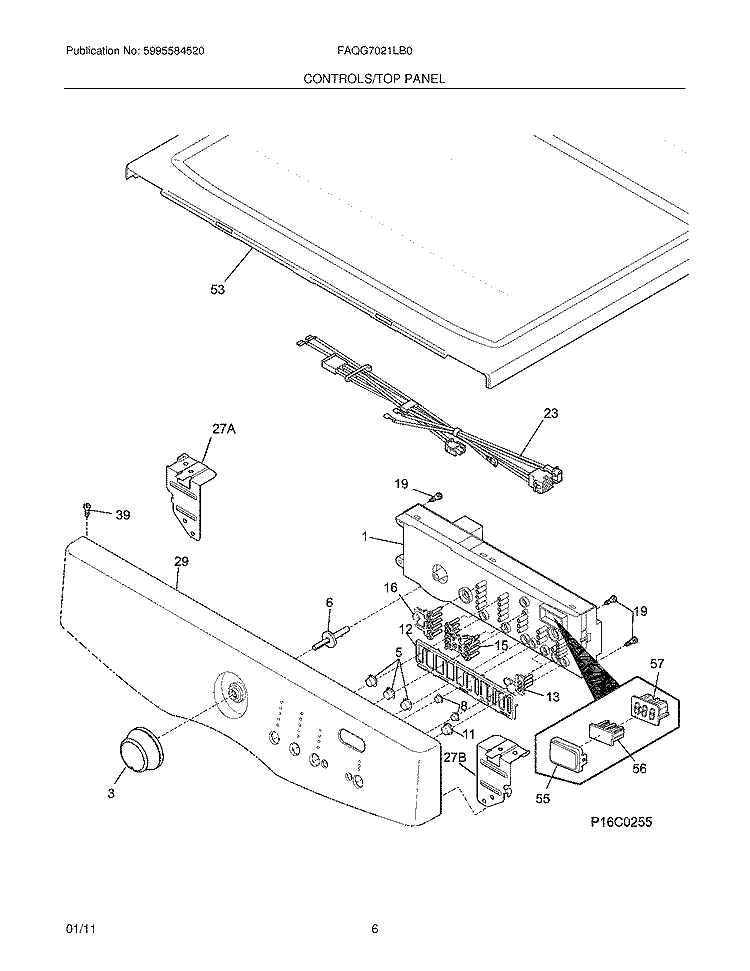 CONTROLS/TOP PANEL Diagram and Parts List for FAQG7021LB0  Frigidaire Dryer