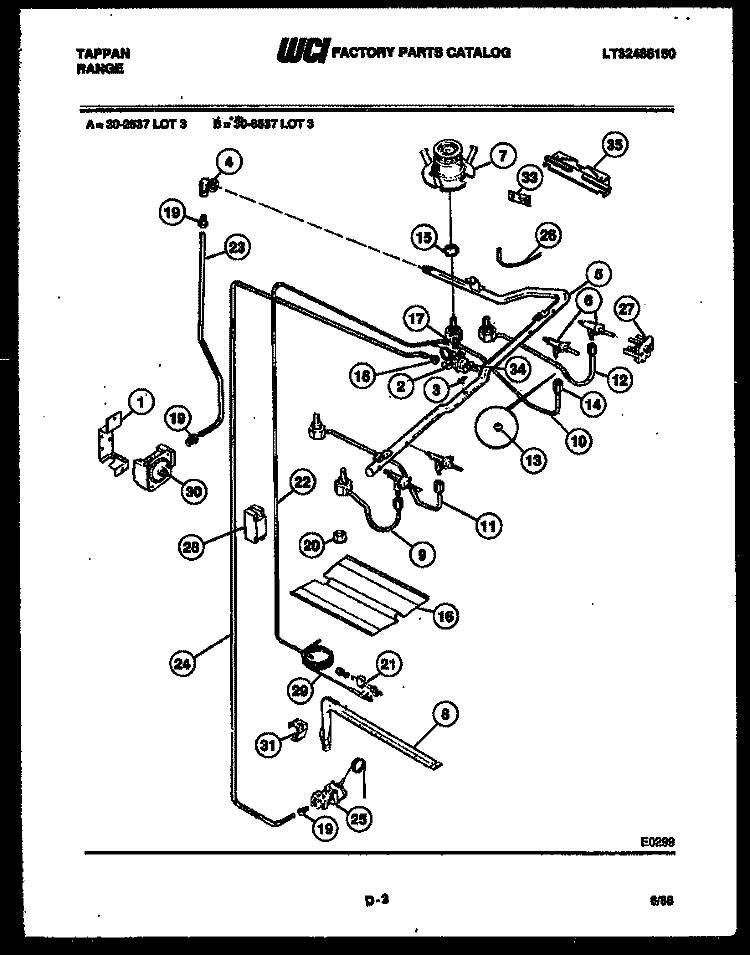 BURNER, MANIFOLD AND GAS CONTROL Diagram and Parts List for 30-2537-66-03  Tappan Range