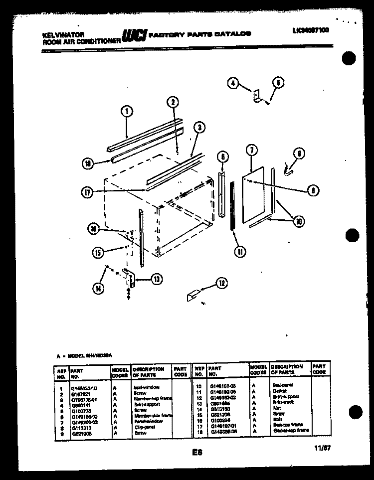 CABINET PARTS Diagram and Parts List for SH418D2SA  Kelvinator Air Conditioner