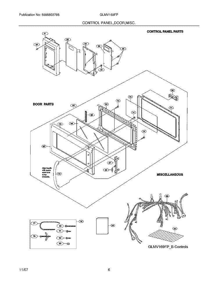 CONTROL PANEL / DOOR Diagram and Parts List for GLMV169FPBB  Frigidaire Microwave