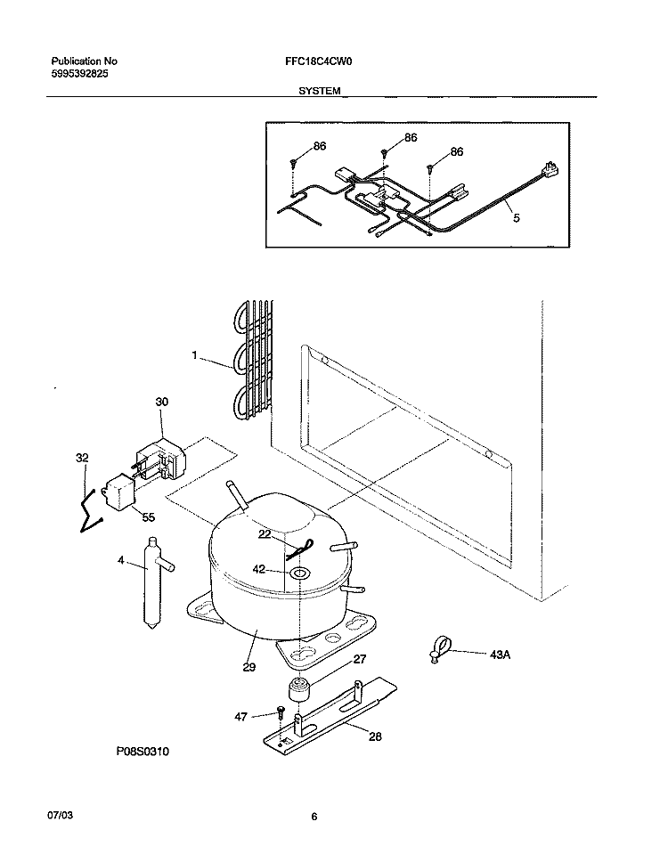 SYSTEM Diagram and Parts List for FFC18C4CW0  Frigidaire Freezer