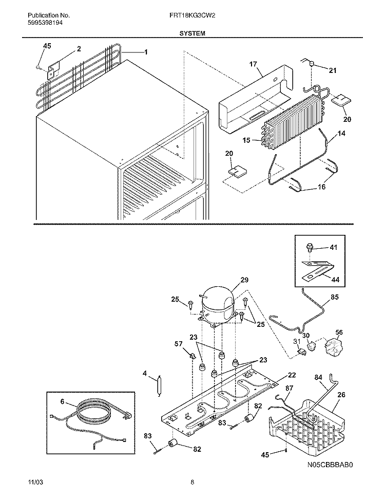 SYSTEM Diagram and Parts List for FRT18KG3CW2  Frigidaire Refrigerator