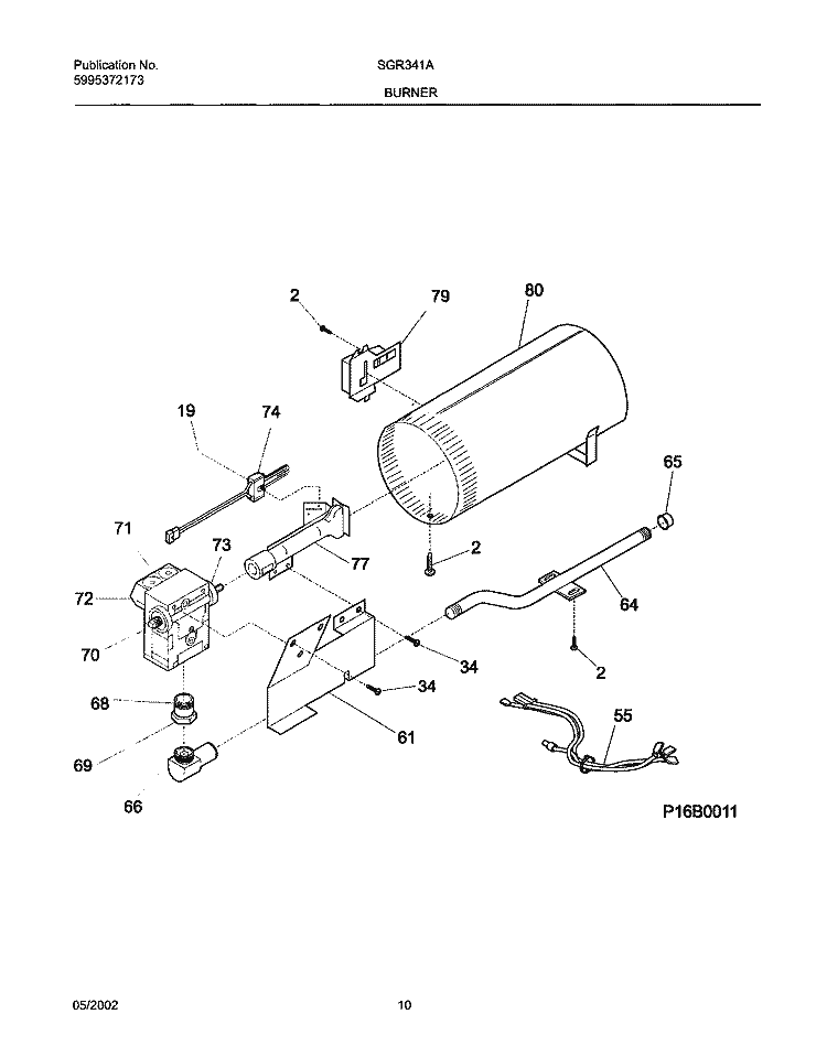 BURNER, VALVE Diagram and Parts List for SGR341AQ1  Westinghouse Dryer