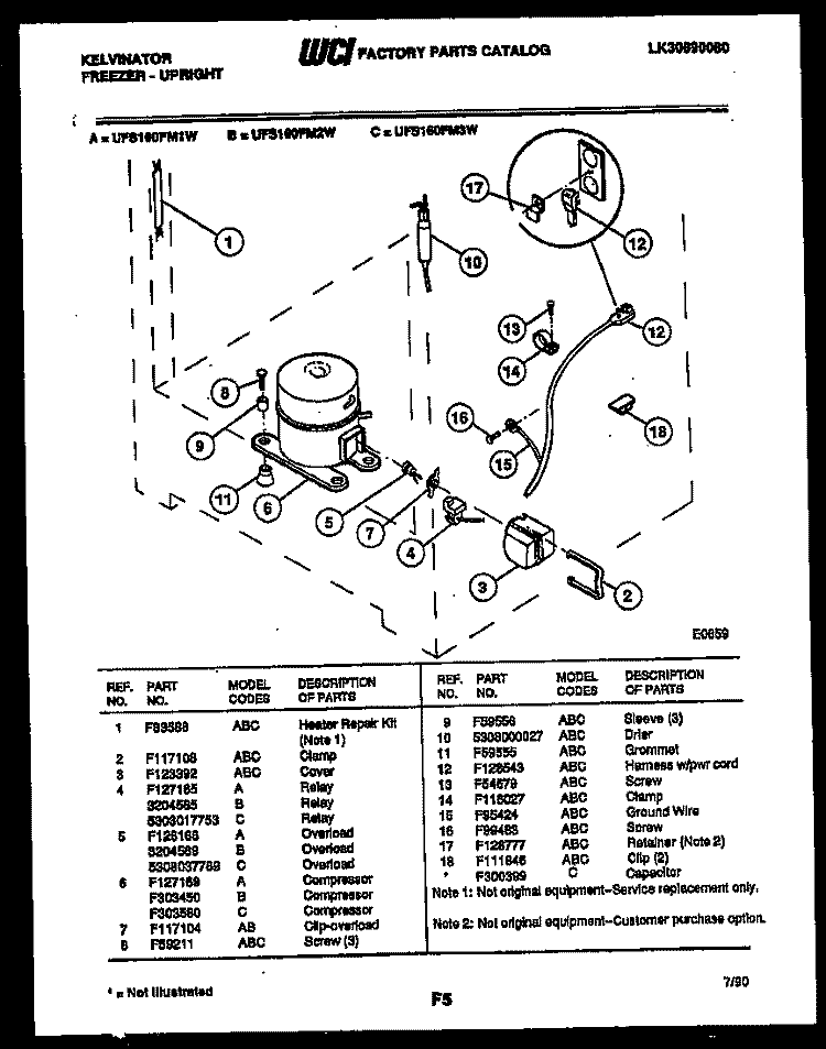 SYSTEM AND ELECTRICAL PARTS Diagram and Parts List for UFS160FM2W  Kelvinator Freezer