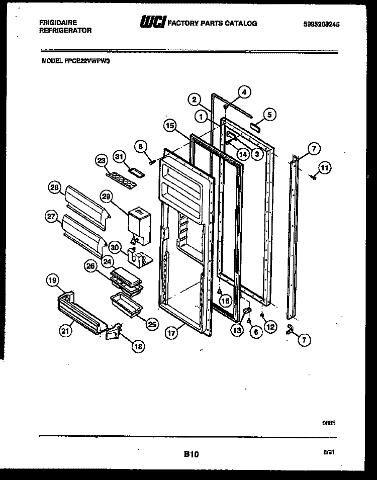 REFRIGERATOR DOOR PARTS Diagram and Parts List for FPCE22VWPL0  Frigidaire Refrigerator