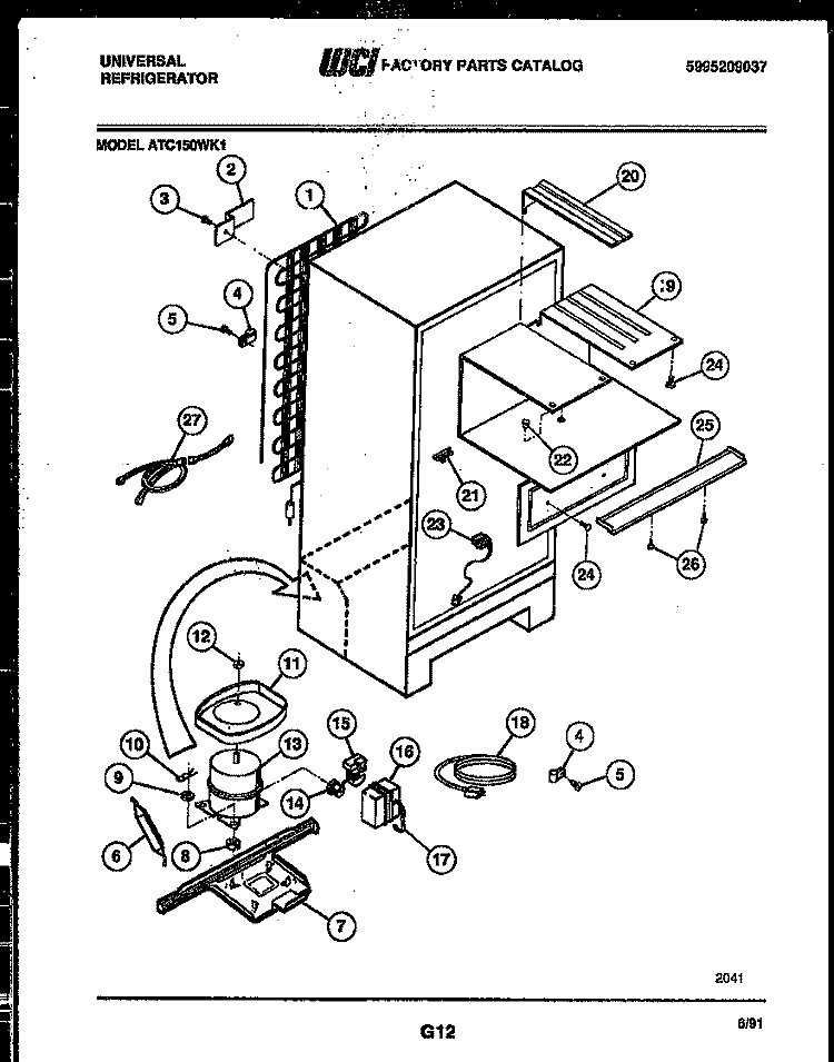 SYSTEM AND AUTOMATIC DEFROST PARTS Diagram and Parts List for ATC150WKJ1  Uni Refrigerator