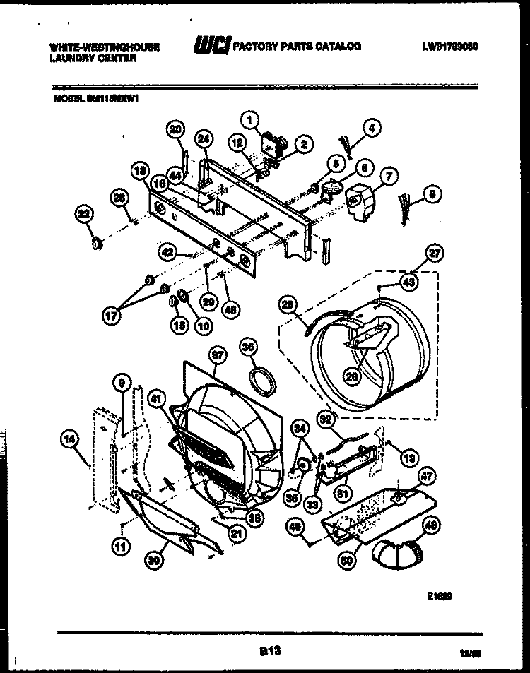 CONSOLE, CONTROL AND DRUM Diagram and Parts List for SM115MXW1  Frigidaire Washer