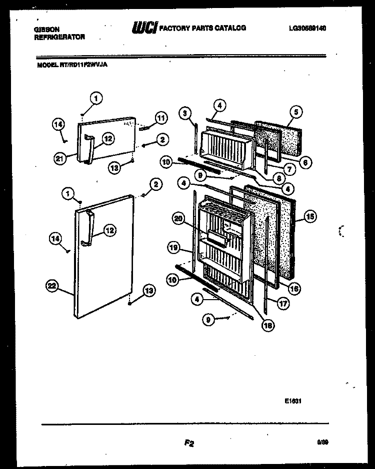 DOOR PARTS Diagram and Parts List for RD11F2WVJA  Gibson Refrigerator