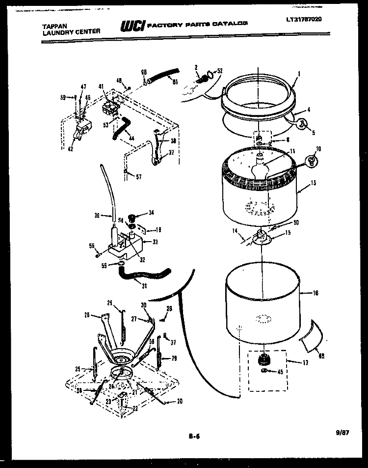 TUBS, WATER VALVE AND LID SWITCH Diagram and Parts List for 44-2417-00-01  Tappan Washer Dryer Combo