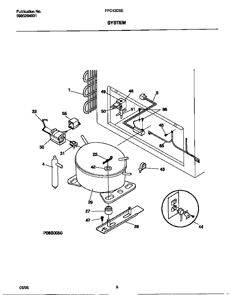 SYSTEM Diagram and Parts List for FFC13D9EW0  Frigidaire Freezer