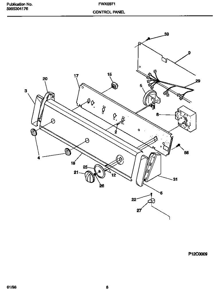 CONTROL PANEL Diagram and Parts List for FWX6971EW2  Frigidaire Washer