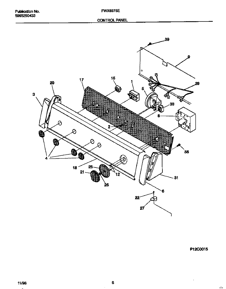 CONTROL PANEL Diagram and Parts List for FWX6975EW0  Frigidaire Washer