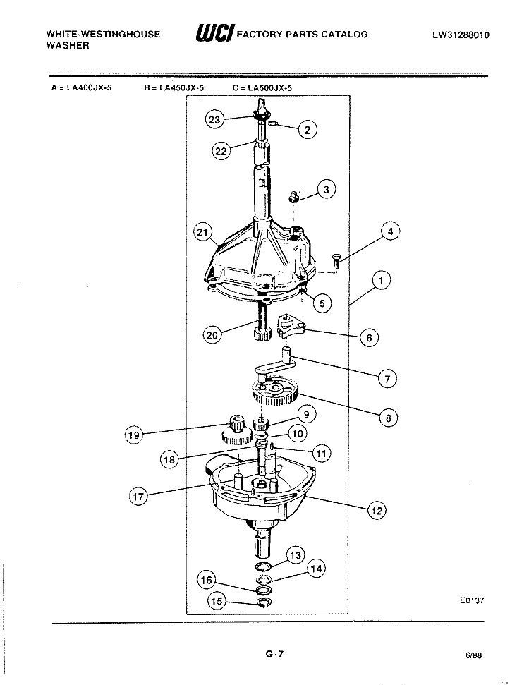 TRANSMISSION PARTS Diagram and Parts List for LA400JXH5  Frigidaire Washer