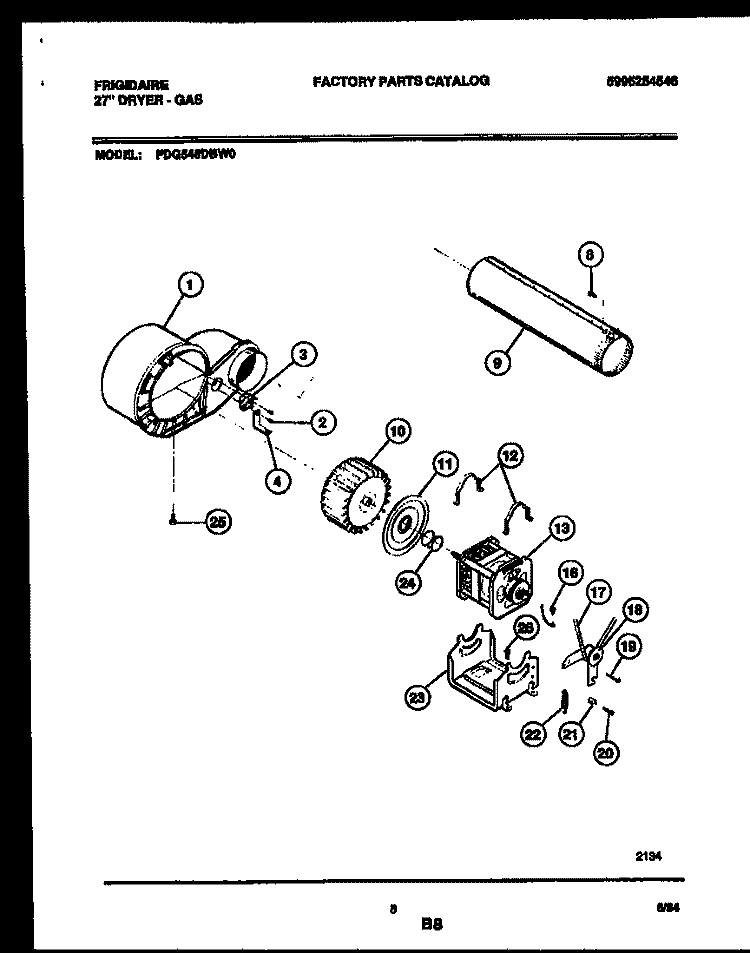BLOWER AND DRIVE PARTS Diagram and Parts List for FDG546DBD0  Frigidaire Dryer
