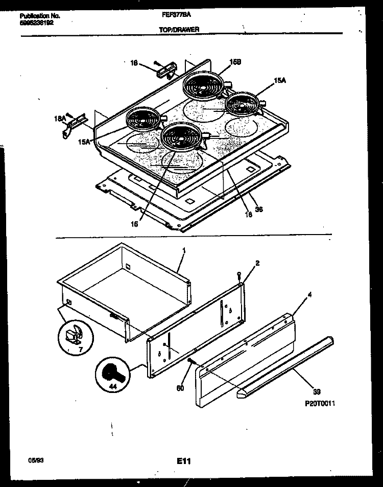 COOKTOP AND DRAWER PARTS Diagram and Parts List for FEF377BADA  Frigidaire Range
