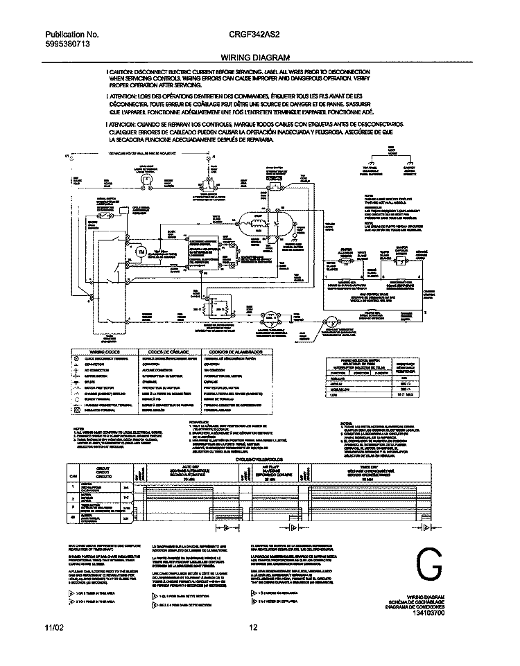 WIRING DIAGRAM Diagram and Parts List for CRGF342AS2  Frigidaire Dryer