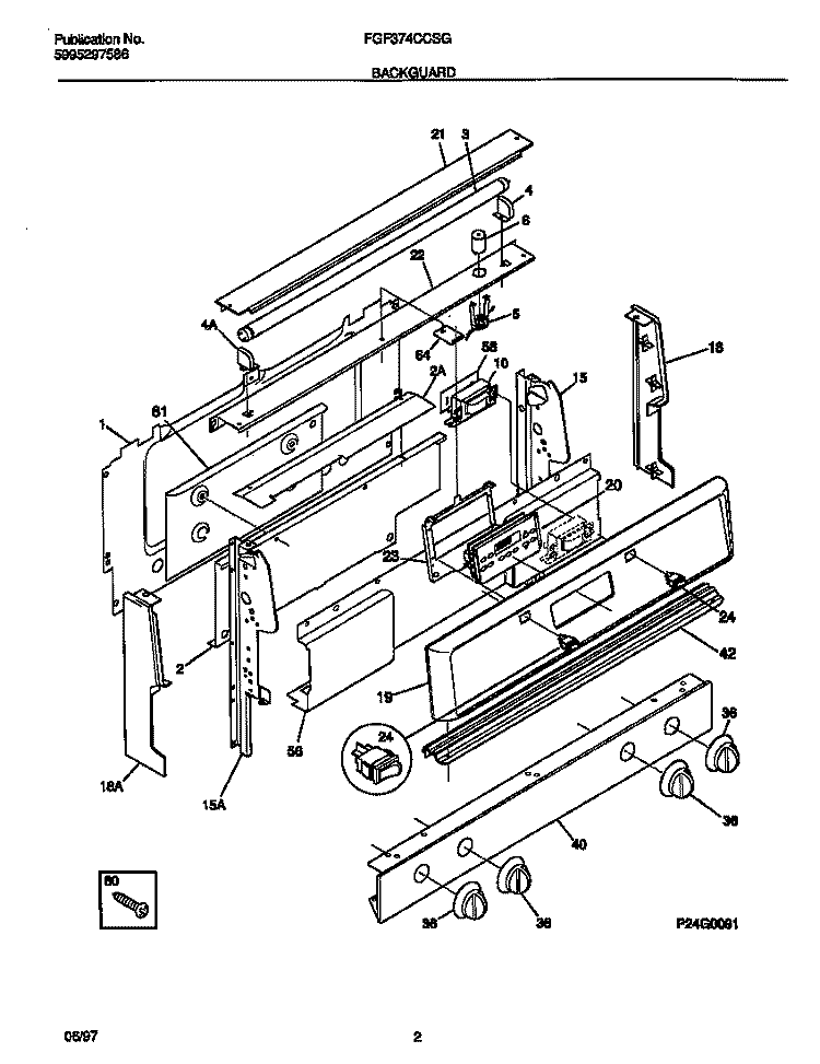 BACKGUARD Diagram and Parts List for FGF374CCSG  Frigidaire Range