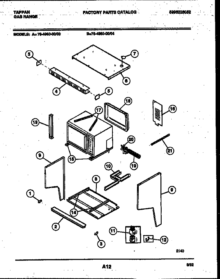 UPPER BODY PARTS Diagram and Parts List for 76-4960-00-03  Tappan Microwave Oven Combo