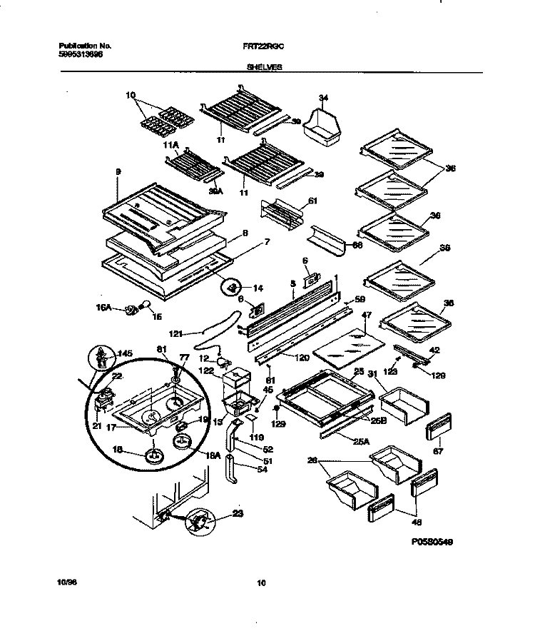 SHELVES Diagram and Parts List for FRT22RGCB8  Frigidaire Refrigerator