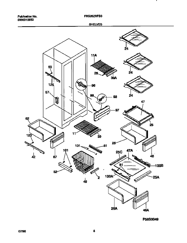 SHELVES Diagram and Parts List for FRS26ZRFB3  Frigidaire Refrigerator