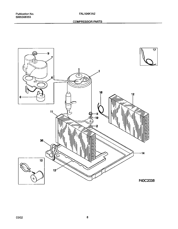 COMPRESSOR PARTS Diagram and Parts List for FAL104K1A2  Frigidaire Air Conditioner