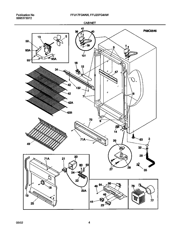 CABINET Diagram and Parts List for FFU20FG4AW2  Frigidaire Freezer