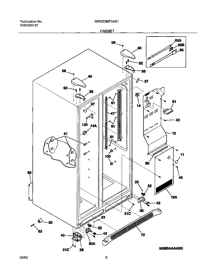 CABINET Diagram and Parts List for WRS23MF5AS1  Westinghouse Refrigerator