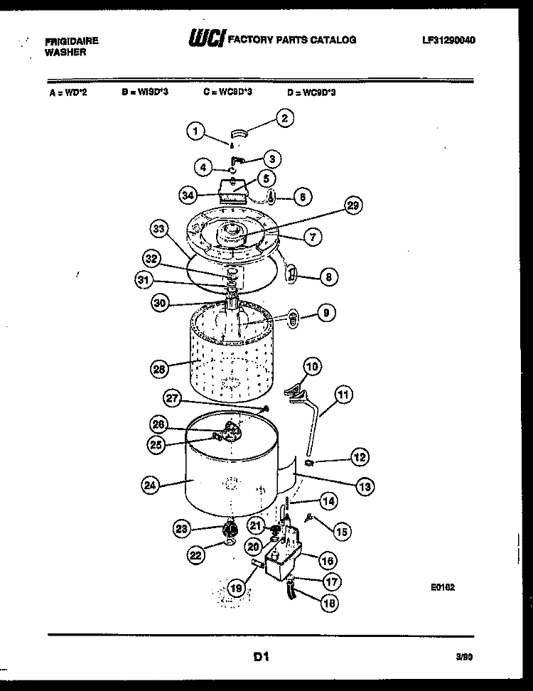 TUB DETAIL Diagram and Parts List for WC9DW3  Frigidaire Washer