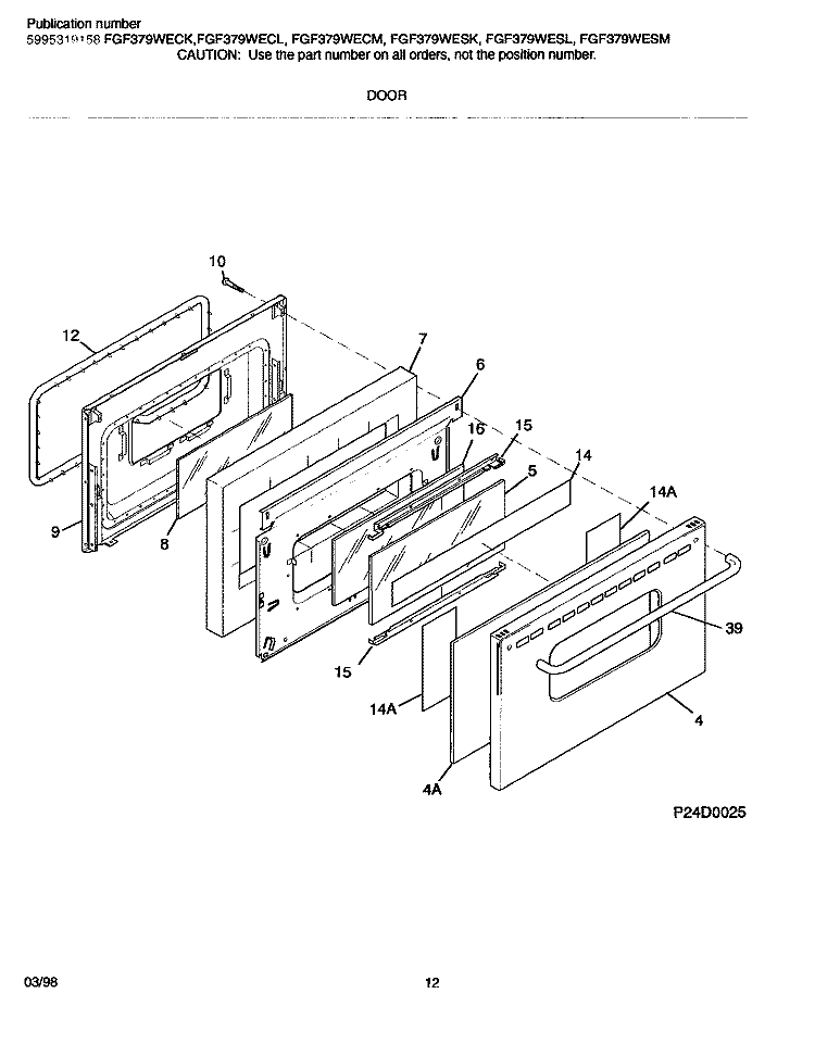 DOOR Diagram and Parts List for FGF379WESK  Frigidaire Range