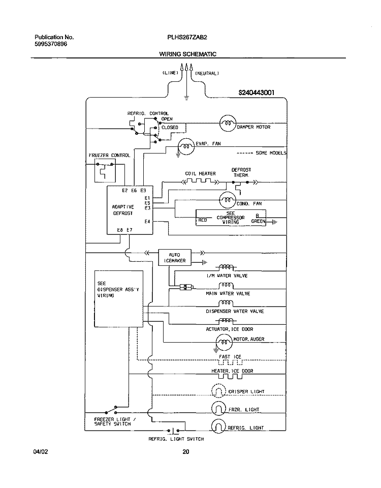 WIRING SCHEMATIC Diagram and Parts List for PLHS267ZAB2  Frigidaire Refrigerator