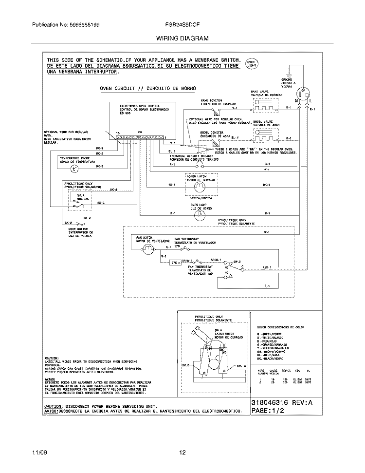 WIRING DIAGRAM Diagram and Parts List for FGB24S5DCF  Frigidaire Wall Oven