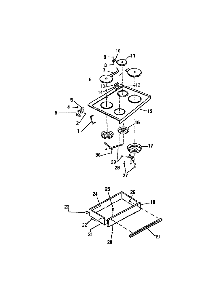 TOP / DRAWER Diagram and Parts List for REP307CD3  Kelvinator Wall Oven