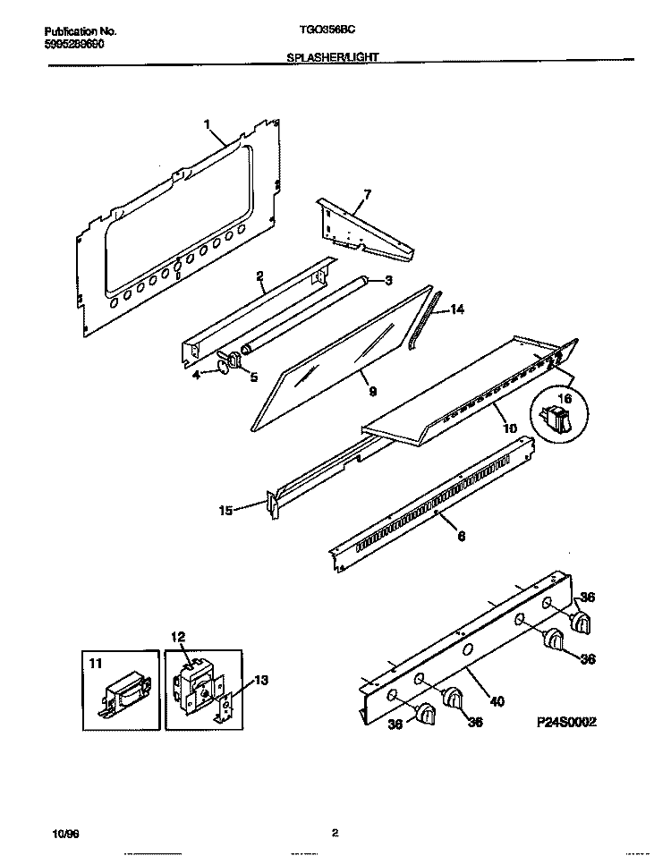 SPLASHER / LIGHT Diagram and Parts List for TGO356BCDD  Tappan Range