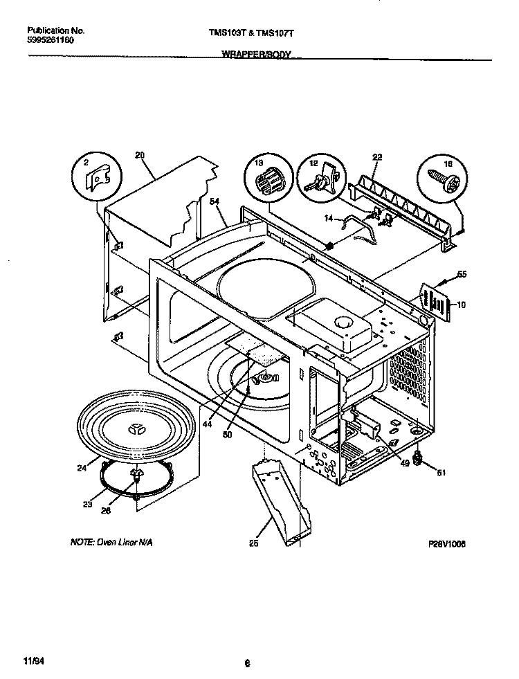 WRAPPER / BODY Diagram and Parts List for TMS107T1B2  Tappan Microwave