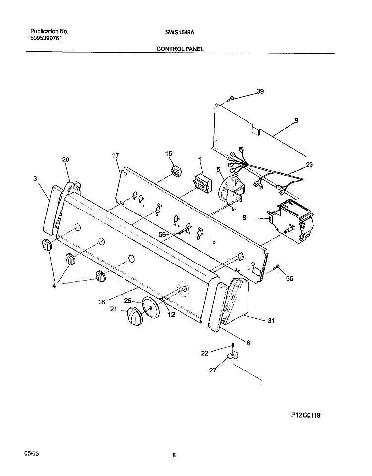 CONTROL PANEL Diagram and Parts List for SWS1549AQ2  Westinghouse Washer