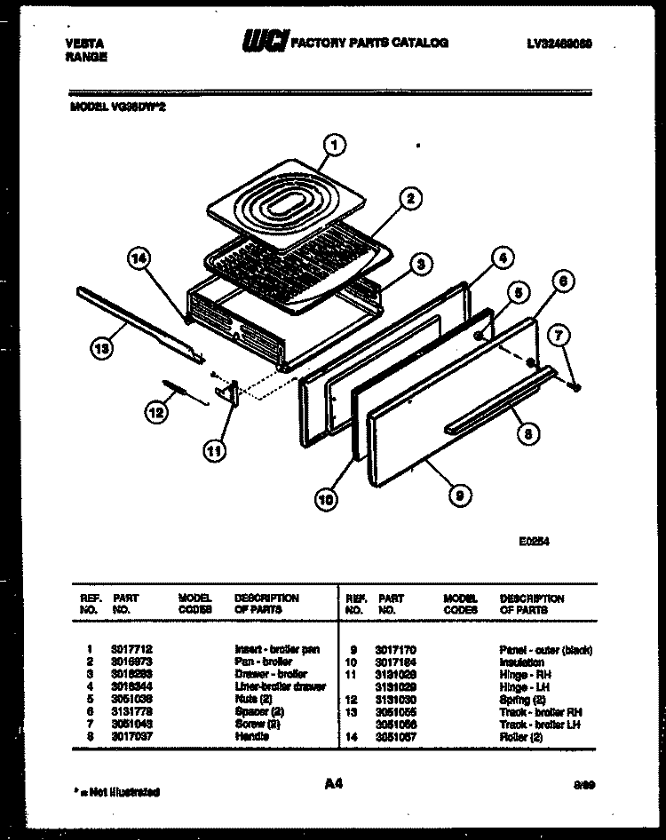 BROILER DRAWER PARTS Diagram and Parts List for VG36DW2-23  Frigidaire Range